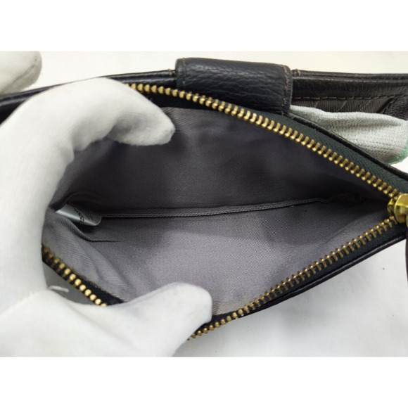 Fossil Black Pebbled Leather Zipper Closure Credit Card ID Window Bifold Wallet - Picture 8 of 15